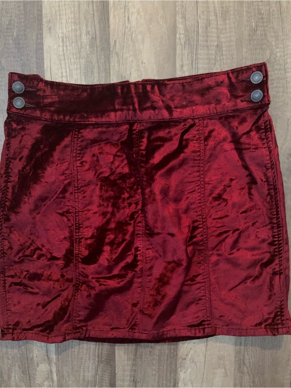 Free People Burgundy Velvet Mini Skirt with Decorative Button Waist
